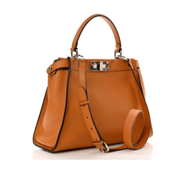 FENDI Peekaboo Iconic Satchel Vitello Seta Shiny Napa Plexiglass Granite Medium - Picture 10 of 10